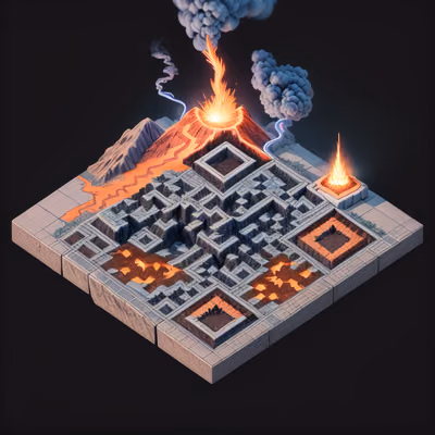 Изометрический вулкан с лавой: QR-код для постеров — изображение 1