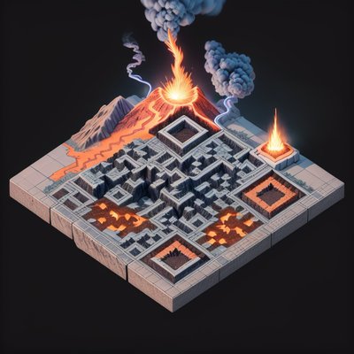 Изометрический вулкан с лавой: QR-код для постеров