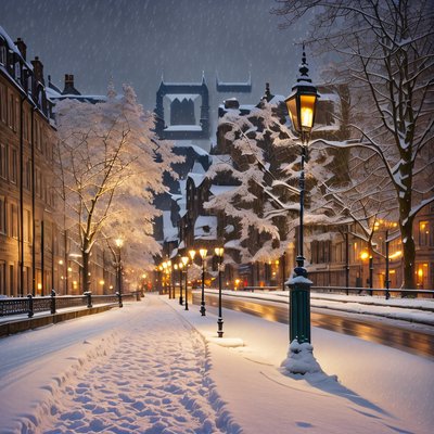Snowy Edinburgh Street Lamp Night QR Code for Greeting Cards