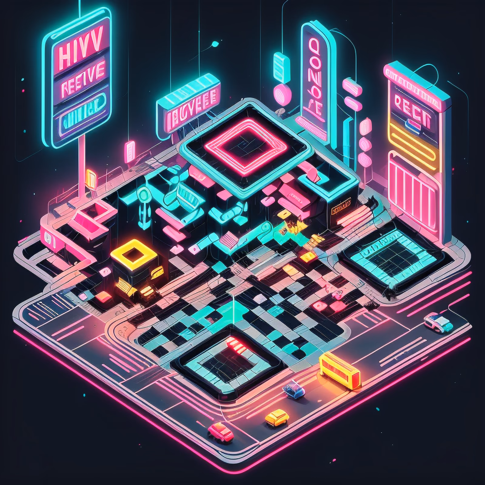 Isometric Neon Street Retrofuturist QR Code for Posters — image 1