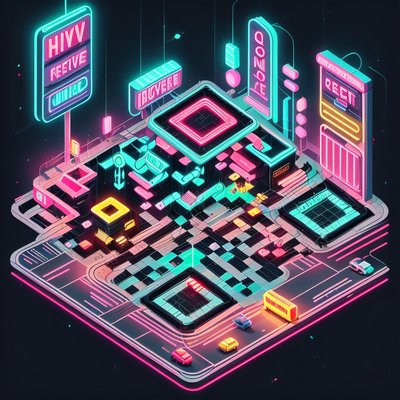 Isometric Neon Street Retrofuturist QR Code for Posters