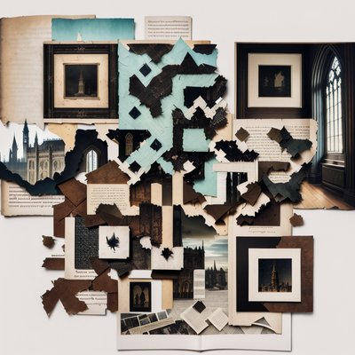 Коллаж из готических книжных страниц: QR-код