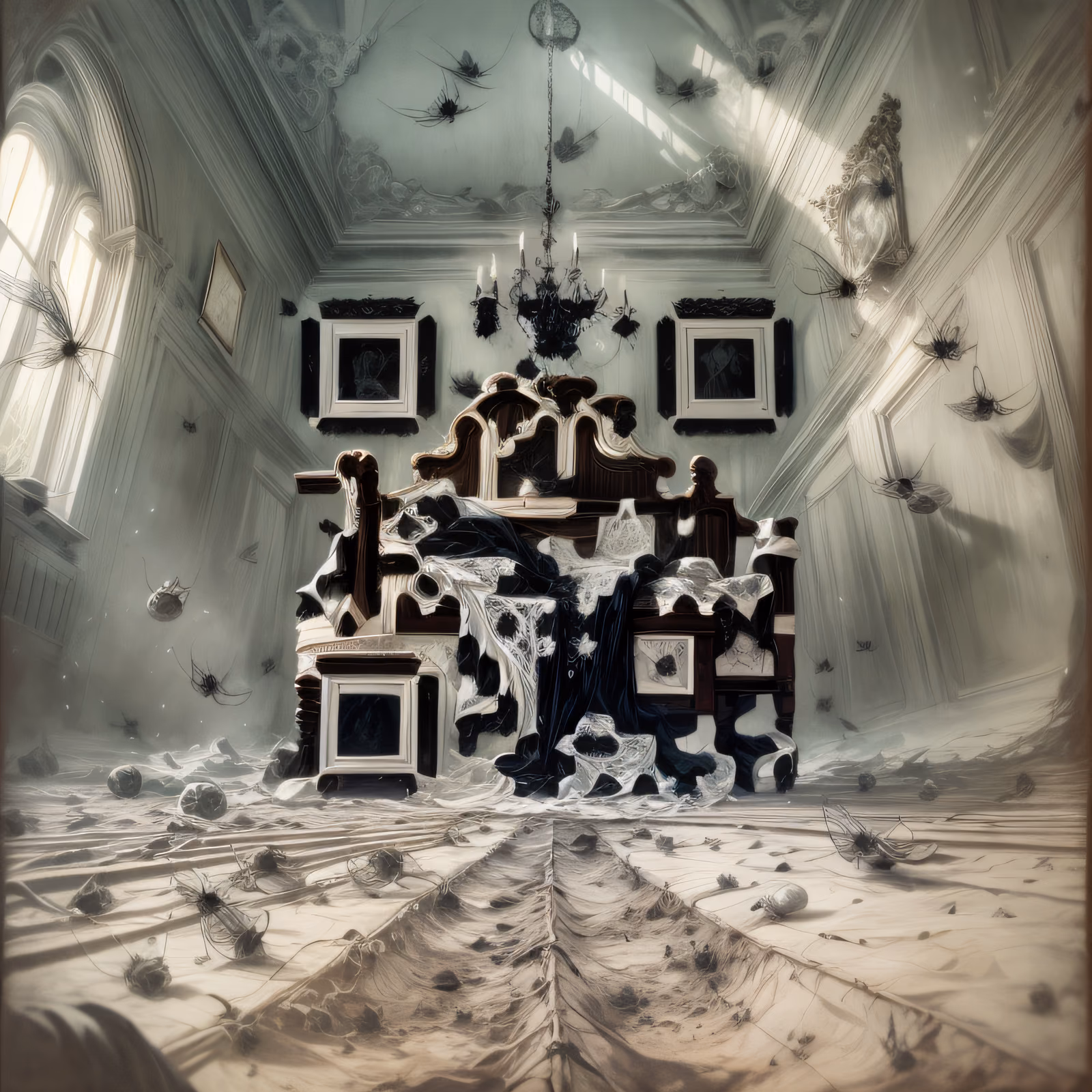 QR-код для постеров: готическая комната с паутиной, цифровая живопись — изображение 1