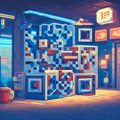 像素霓虹自助洗衣店二维码艺术,适合海报 — 图片 1