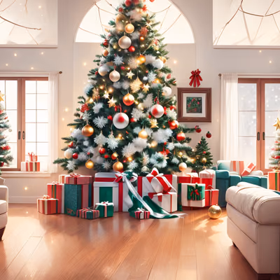 Christmas Tree Living Room Painting QR Code for Greeting Cards — image 1
