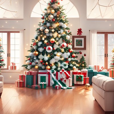Christmas Tree Living Room Painting QR Code for Greeting Cards