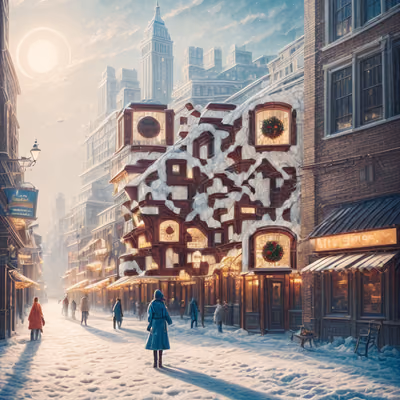Snowy Christmas Street Painting QR Code for Greeting Cards — image 1