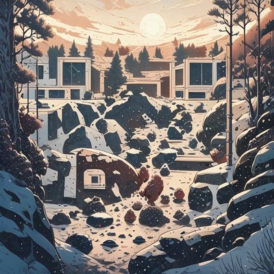 Snowy Boulder Valley Comic Style QR Code Art