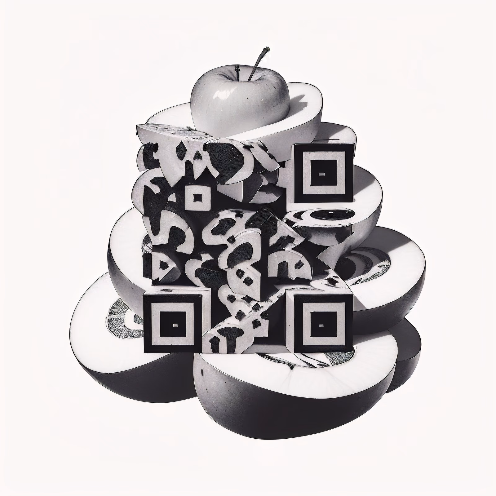 Стопка яблок, чёрно-белый QR-код для упаковки — изображение 1
