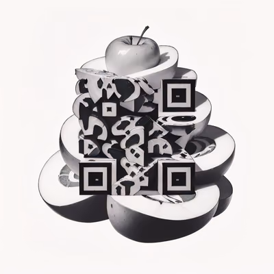 Стопка яблок, чёрно-белый QR-код для упаковки — изображение 1