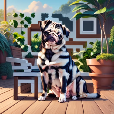 Pug on Wooden Deck Painting QR Code Art — image 1