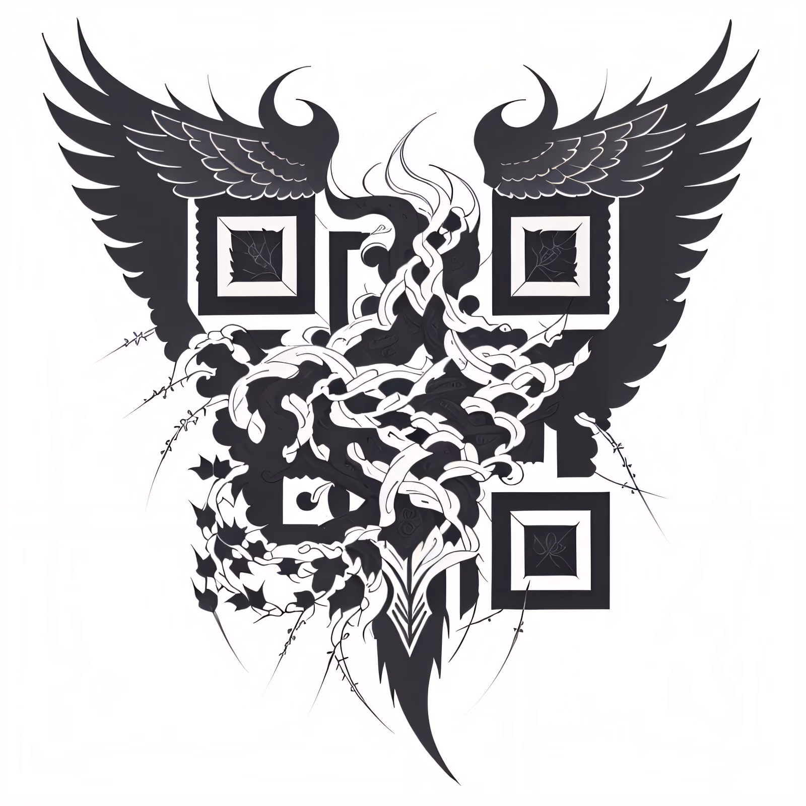 Gothic Winged Thorn Tattoo QR Code for Temporary Tattoos — image 1