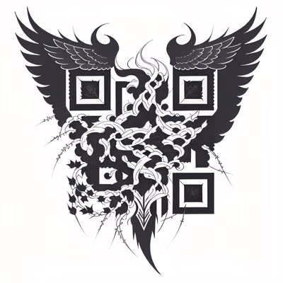Gothic Winged Thorn Tattoo QR Code for Temporary Tattoos — image 1