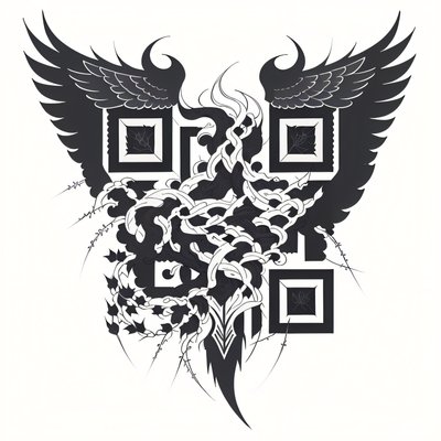 Gothic Winged Thorn Tattoo QR Code for Temporary Tattoos