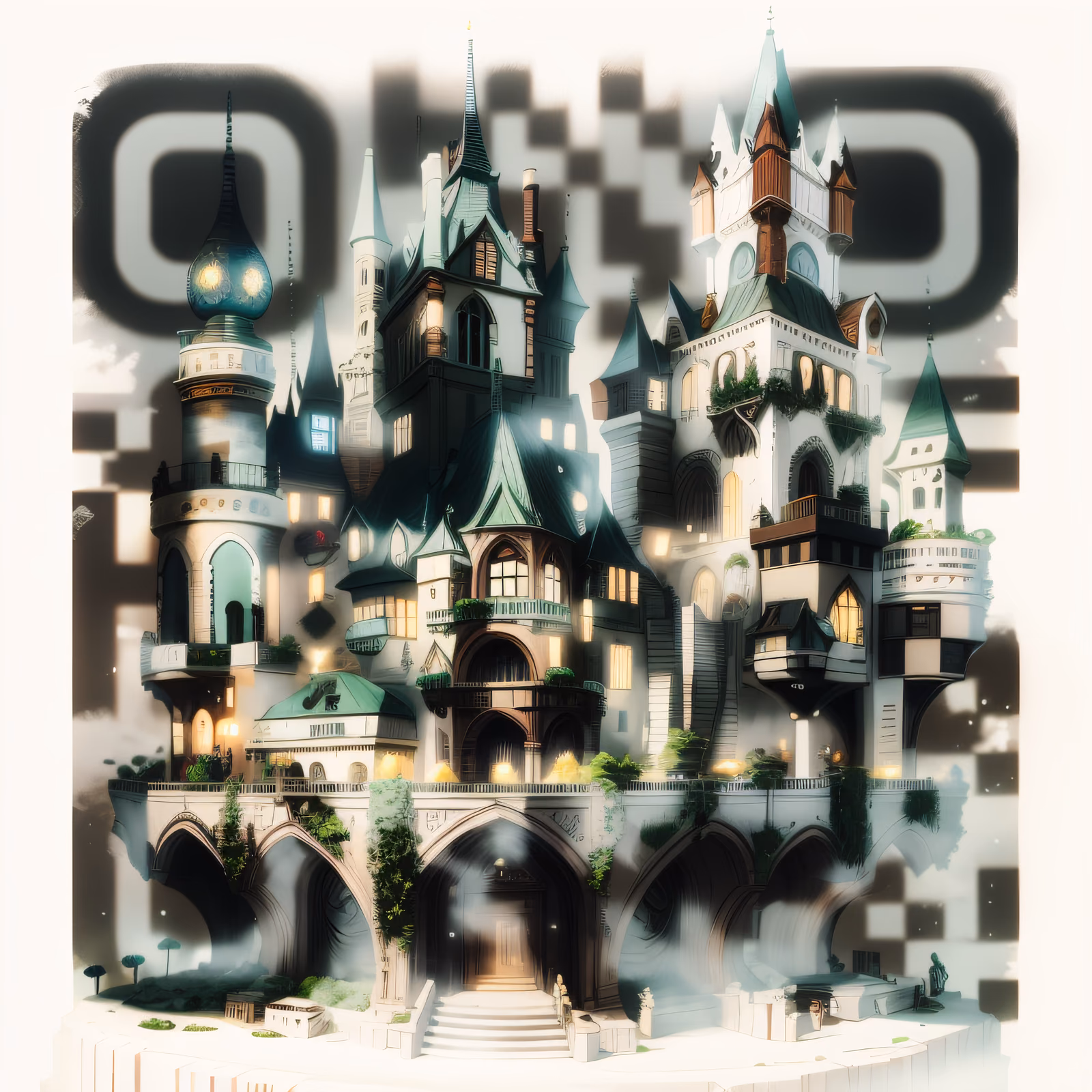 Fantasy Castle City Digital Painting Building QR Code for Posters — image 1