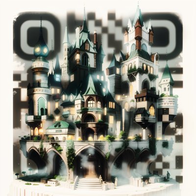 Fantasy Castle City Digital Painting Building QR Code for Posters