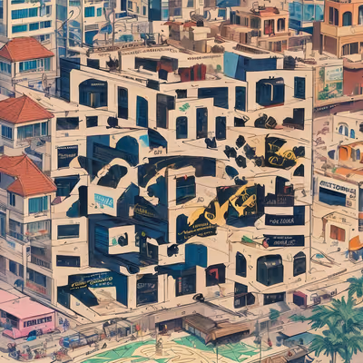 漫画风城市屋顶风景二维码艺术 — 图片 1