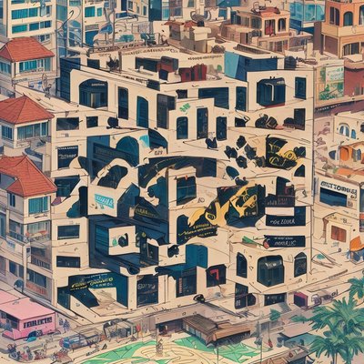 Comic Style Cityscape Rooftops QR Code Art