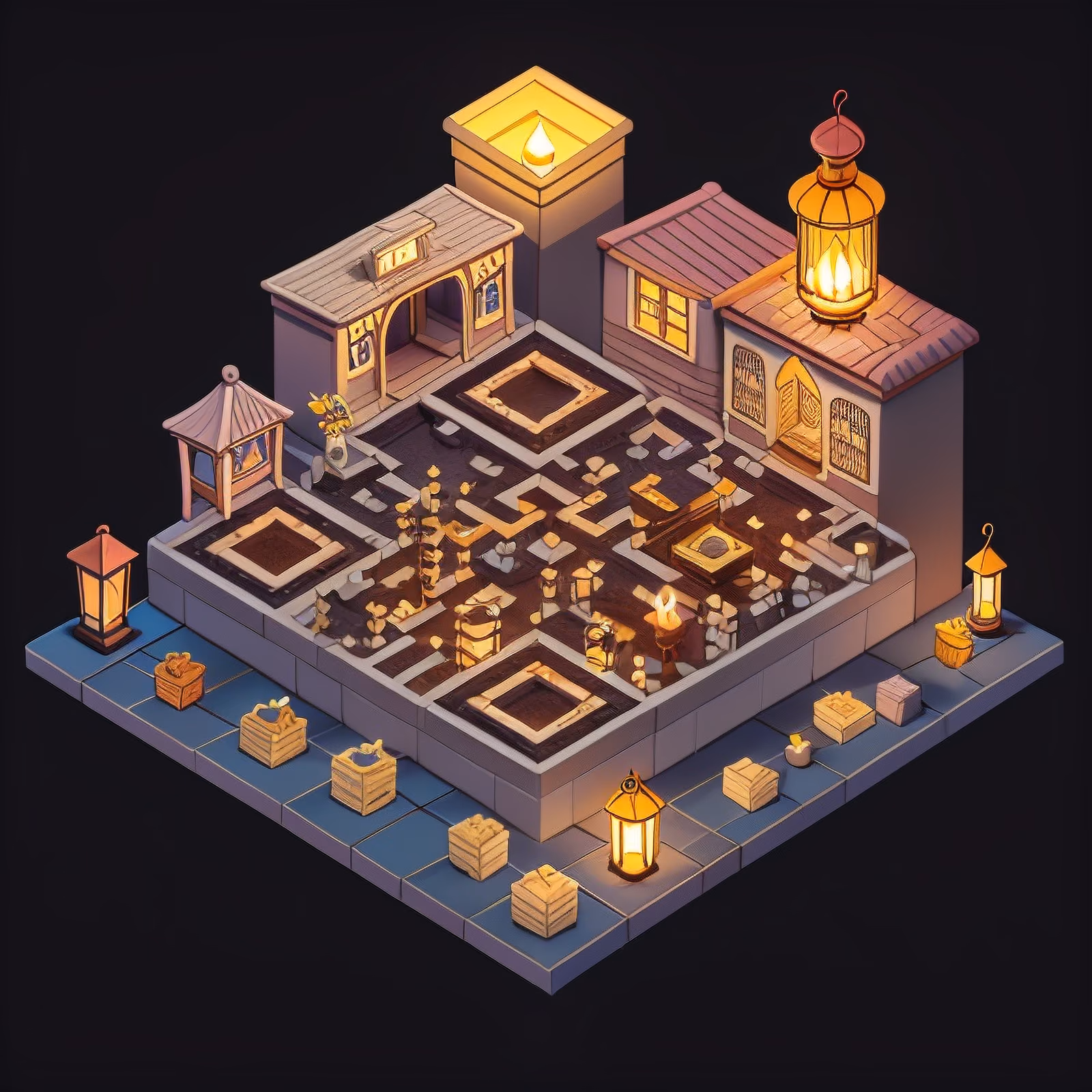 Isometric Candle Town Lantern Night QR Code for Posters — image 1