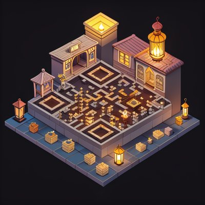 Isometric Candle Town Lantern Night QR Code for Posters