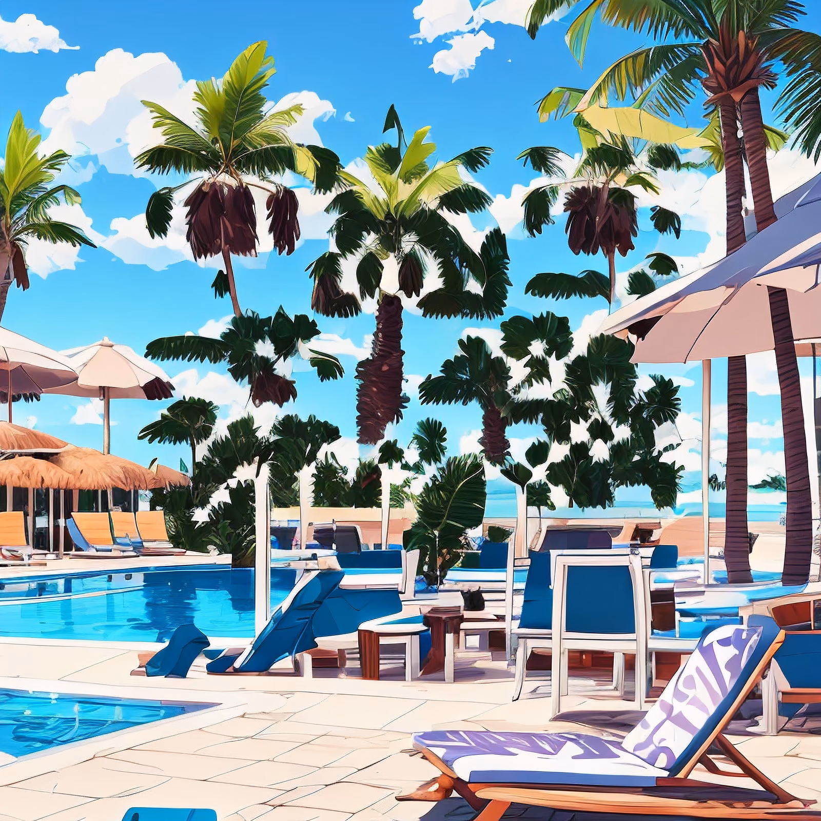 Resort Pool Palm Trees Cartoon QR Code for Posters — image 1
