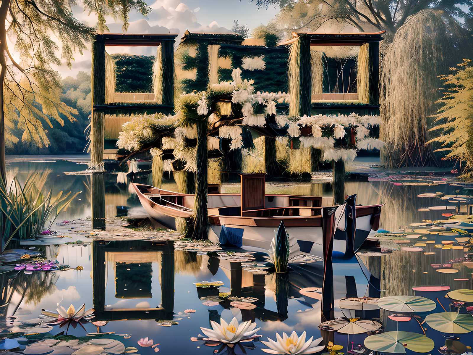 Lake Boat Water Lilies Photoreal QR Code Art — image 1