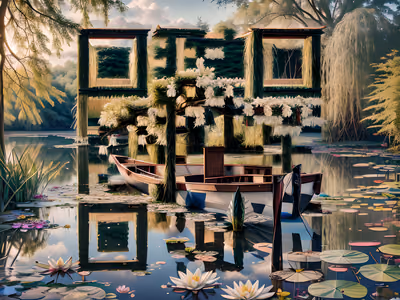 Lake Boat Water Lilies Photoreal QR Code Art — image 1