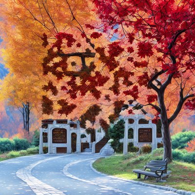 Autumn Park Path Painting QR Code Art
