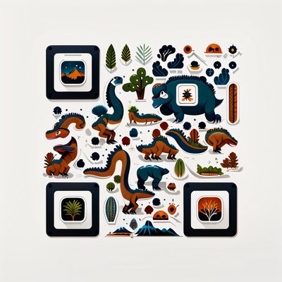 Friendly Dinosaur Icons Vector QR Code for Stickers