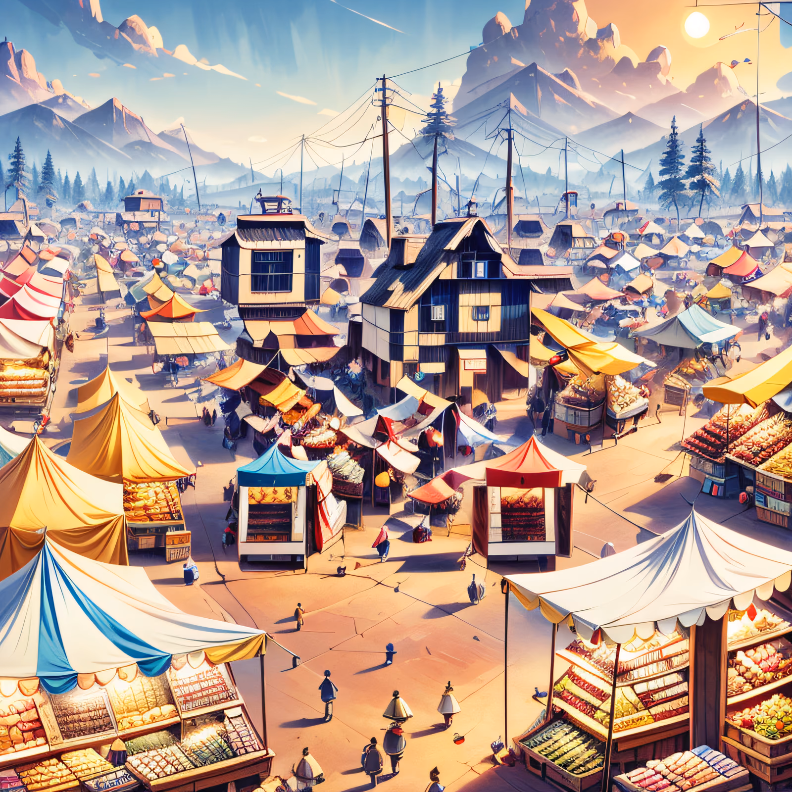 Горная деревня, рынок: цифровая живопись и QR-код для постеров — изображение 1