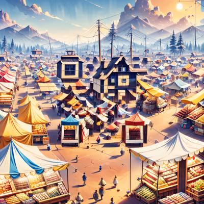 Горная деревня, рынок: цифровая живопись и QR-код для постеров — изображение 1