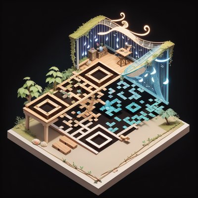 Волшебная лавка арф: изометрический диорама QR-код для постеров