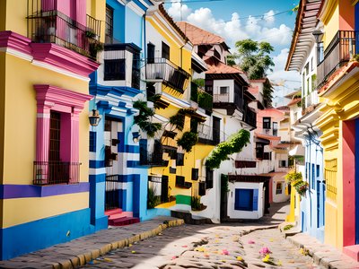 Colorful Colonial Street Photo QR Code for Posters