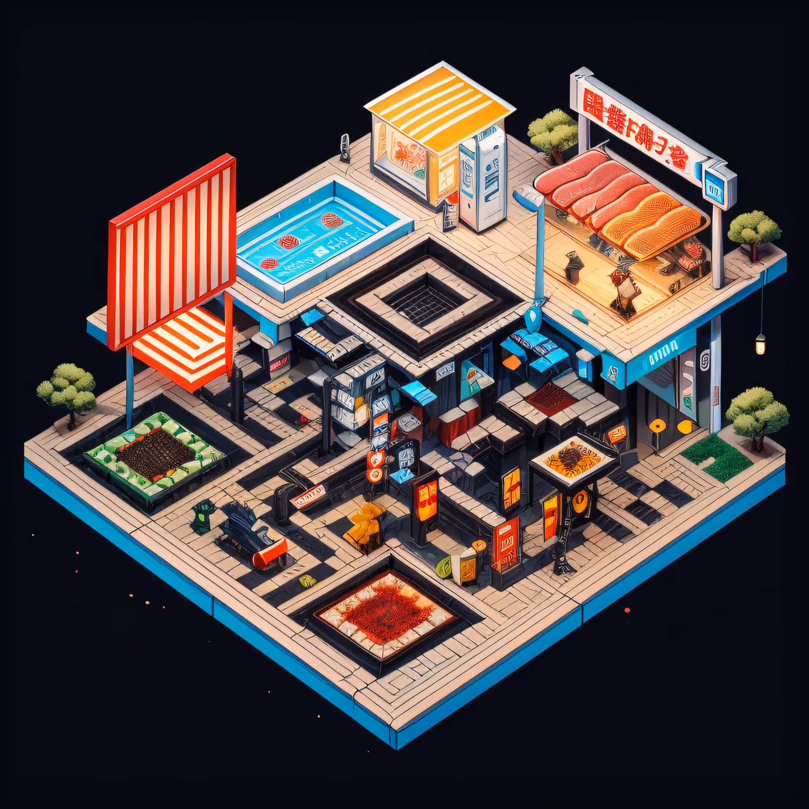 Isometric Japanese Street Sushi Bar QR Code for Posters — image 1