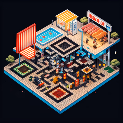 Isometric Japanese Street Sushi Bar QR Code for Posters — image 1