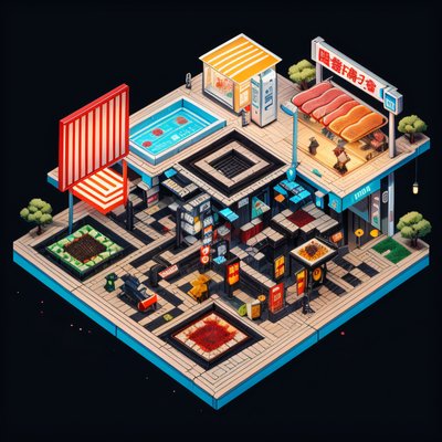 Isometric Japanese Street Sushi Bar QR Code for Posters