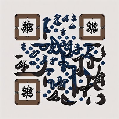 Blue Ink Cursive Calligraphy QR Code Art