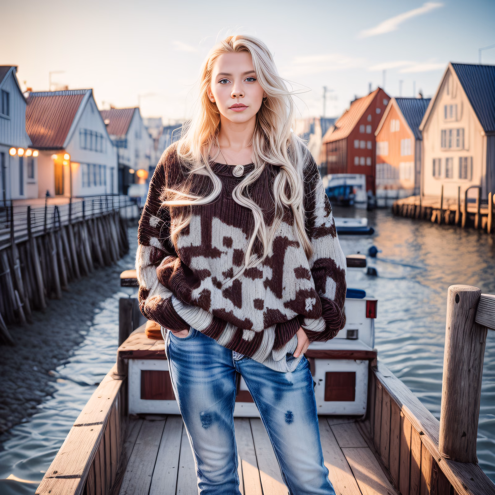 Blonde Woman Waterfront Portrait QR Code Art — image 1
