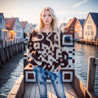 Blonde Woman Waterfront Portrait QR Code Art — image 1