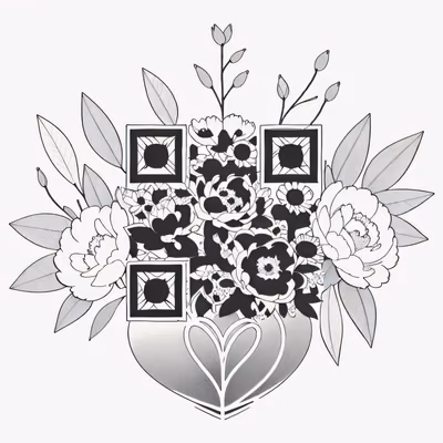 牡丹雏菊爱心纹身墨线二维码艺术,适用于临时纹身 — 图片 1