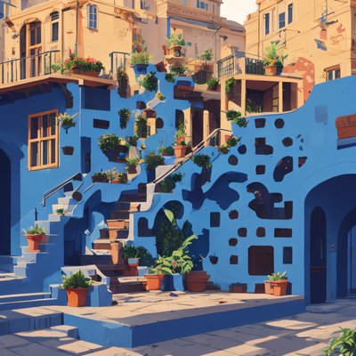 Blue Building Steps Travel Postcard QR Code for Posters