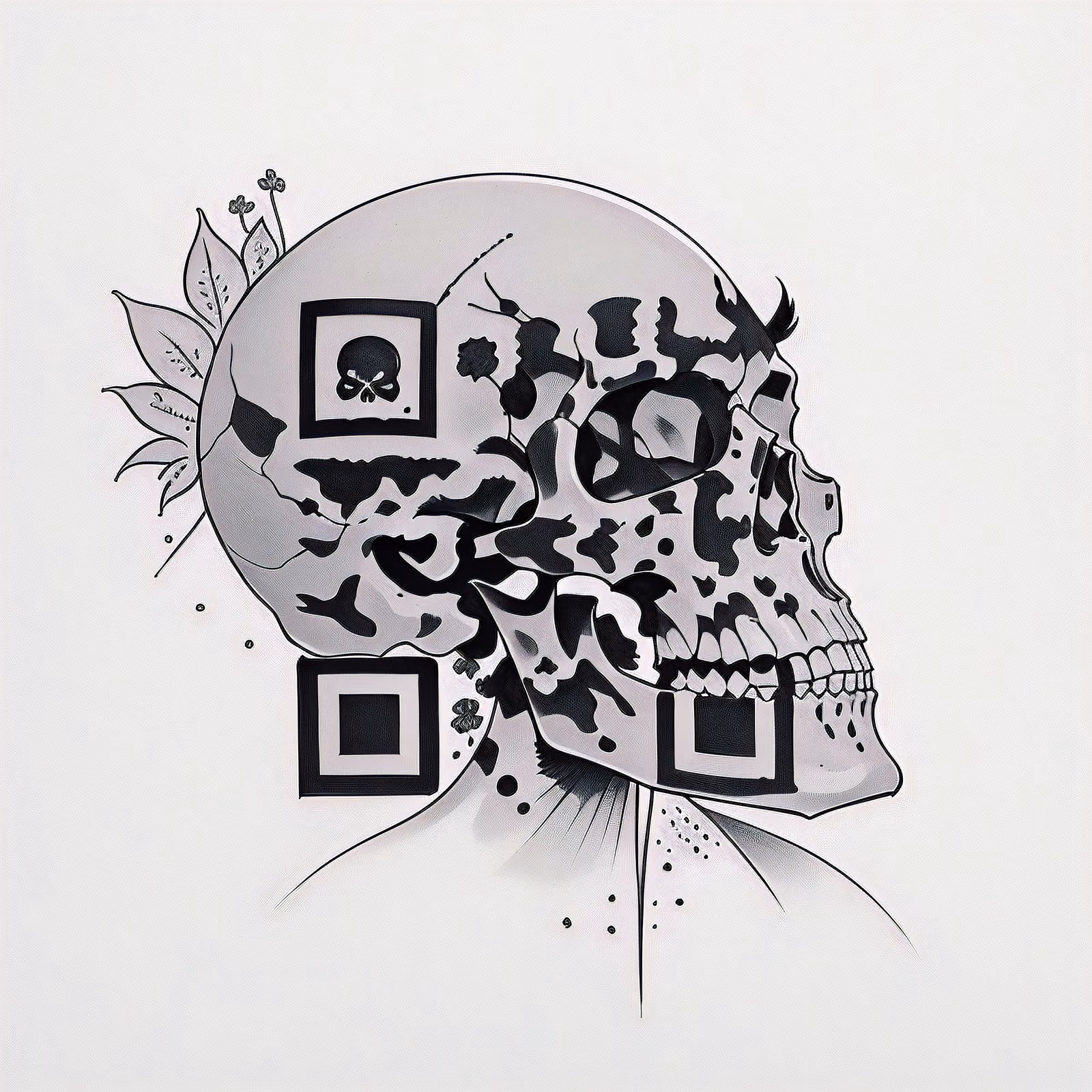 Skull and Wildflowers Ink Tattoo QR Code for Temporary Tattoos — image 1