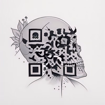 Skull and Wildflowers Ink Tattoo QR Code for Temporary Tattoos — image 1