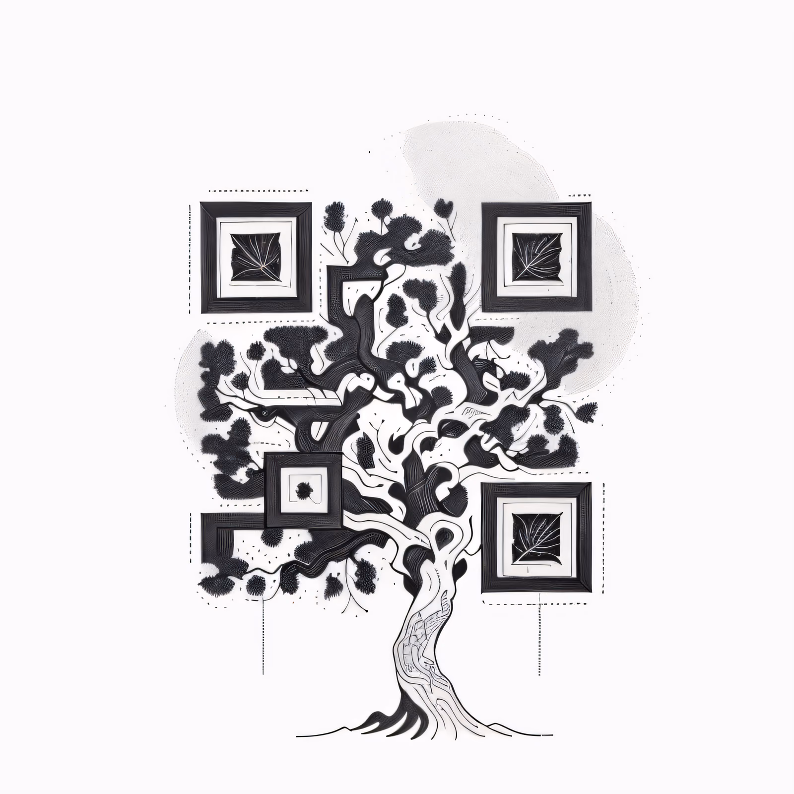 Дуб в технике тату-туши: QR-код в виде рисунка — изображение 1