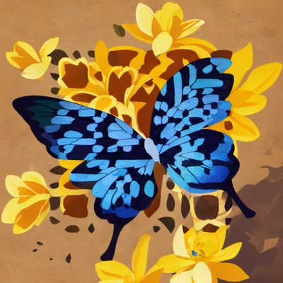 Blue Butterfly Yellow Flowers Vector QR Code Art
