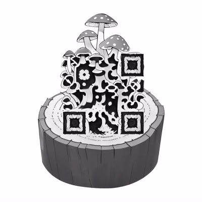 Mushrooms on Tree Stump Ink QR Code for Temporary Tattoos — image 1
