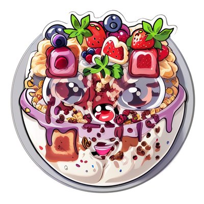 Kawaii Smoothie Bowl Cartoon QR Code for Stickers