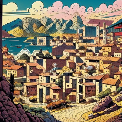 Hillside Town Comic Ink QR Code Art