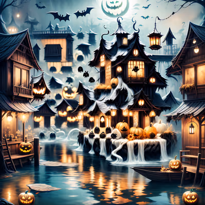 Haunted Riverside Halloween Village QR Code for Posters — image 1
