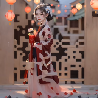 Hanfu Woman With Lanterns 3D QR Code for Posters — image 1